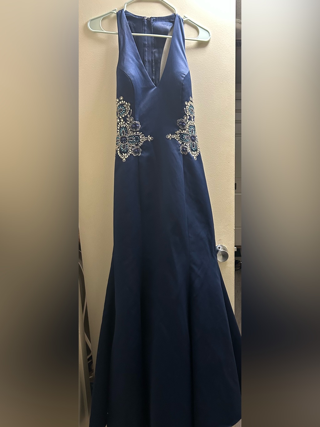 Navy Beaded Prom Gown